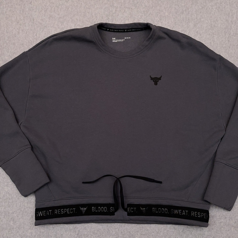 Under‎ Armour Project Rock Crew Neck Sweatshirt Women's Large Gray Pullover Crop